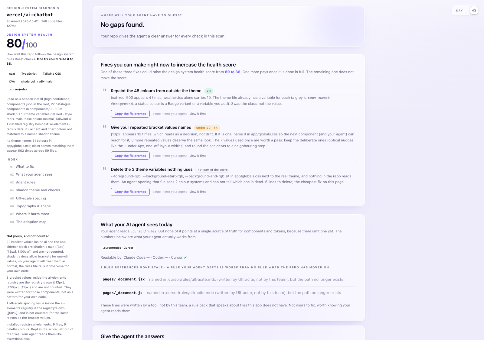 The diagnosis report in light mode